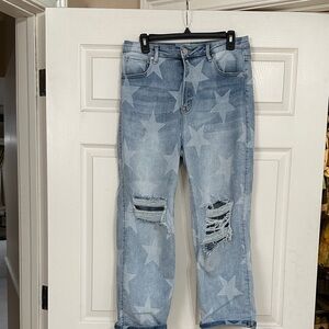 Starry Light Blue Boyfriend Jeans